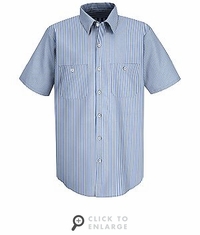 SL20WB Short Sleeve Mock Oxford  Industrial White & Blue Stripe Shirt