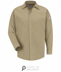 SLS2KH Men's Khaki Midweight FR Pocketless Concealed-Gripper Work Shirt CAT-2