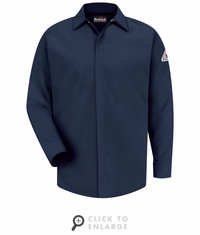 SLS2NV Men's Navy Midweight FR Pocketless Concealed-Gripper Work Shirt CAT-2