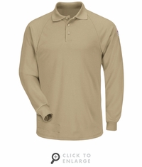 SMP2KH Men's Khaki Classic Lightweight FR Long Sleeve Polo CAT-2
