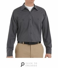 SP10GI Long Sleeve Charcoal w/Blue/White Stripe Industrial  Work Shirt