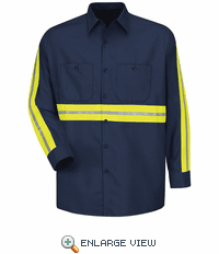 SP14EN Long Sleeve Enhanced Visibility Industrial Navy Work Shirt