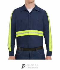 SP14EN Long Sleeve Enhanced Visibility Industrial Navy Work Shirt