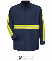 SP14EN Long Sleeve Enhanced Visibility Industrial Navy Work Shirt