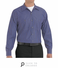 SP14EX Long Sleeve Gray/Blue Stripe Industrial  Work Shirt