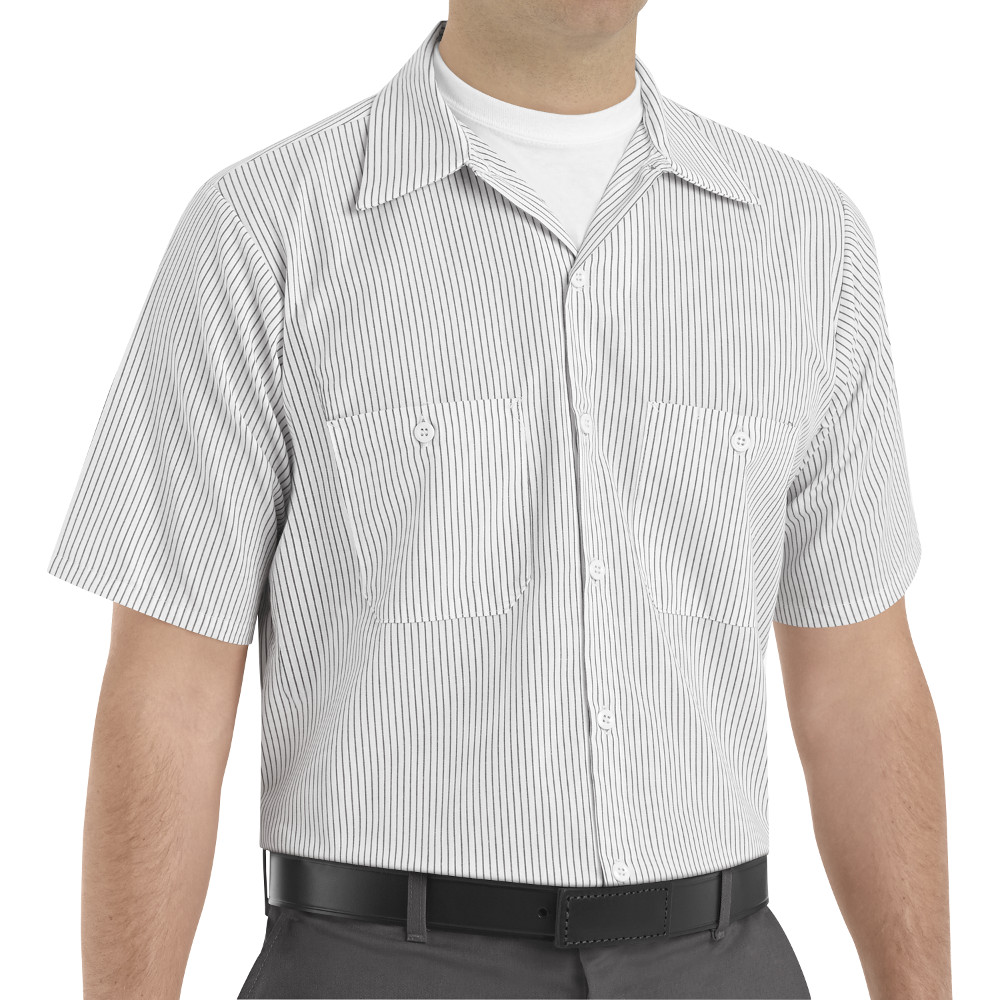 SP20CW Short Sleeve Charcoal/White Stripe Industrial Work Shirt