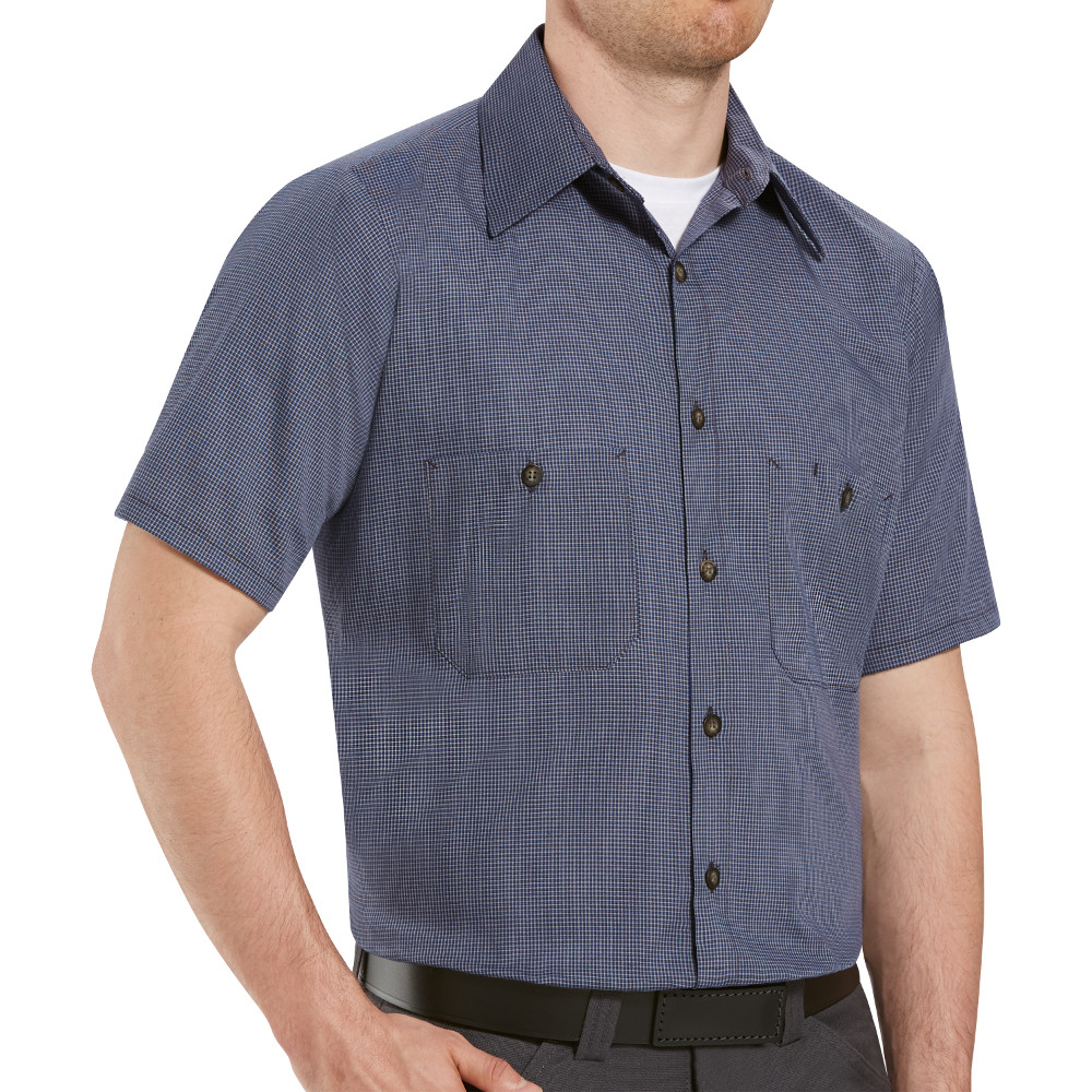 【WHO.A.U】Steve Short Sleeve Check Shirts SP20EX Short Sleeve Blue/Charcoal Micro-Check Work Shirt