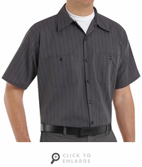SP20GI Short Sleeve Charcoal/Blue/White Stripe Industrial Work Shirt