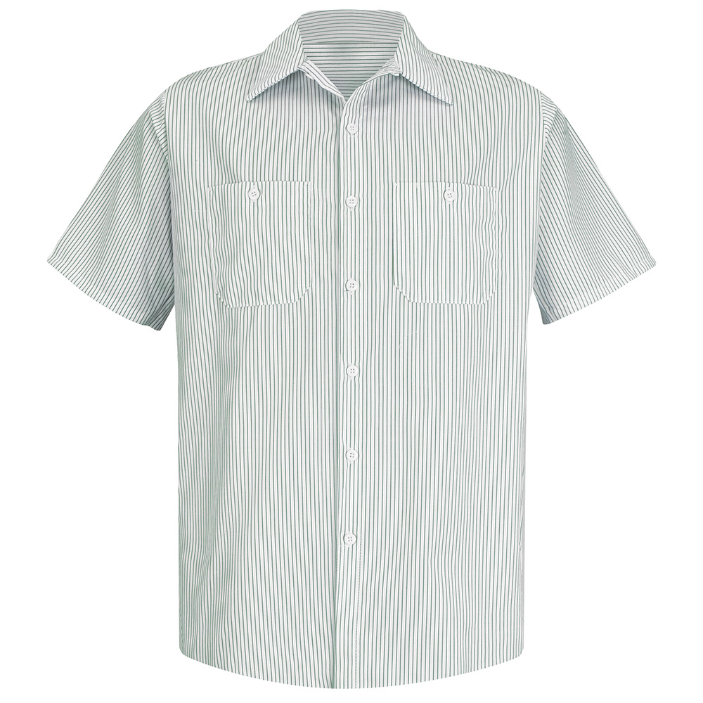 SP20GW Short Sleeve White/Green Stripe Industrial Work Shirt