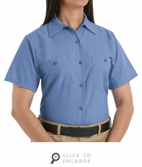 SP23MB Women's Solid Medium Blue Short Sleeve Industrial Work Shirt