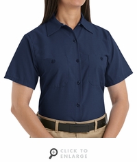 SP23NV Women's Solid Navy Short Sleeve Industrial Work Shirt