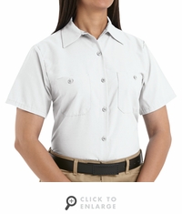 SP23WH Women's Solid White Short Sleeve Industrial Work Shirt