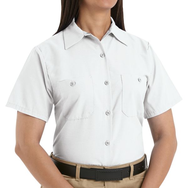 SP23WH Women's Solid White Short Sleeve Industrial Work Shirt