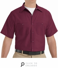 SP24BY Men's Burgundy Short Sleeve Industrial Work Shirt
