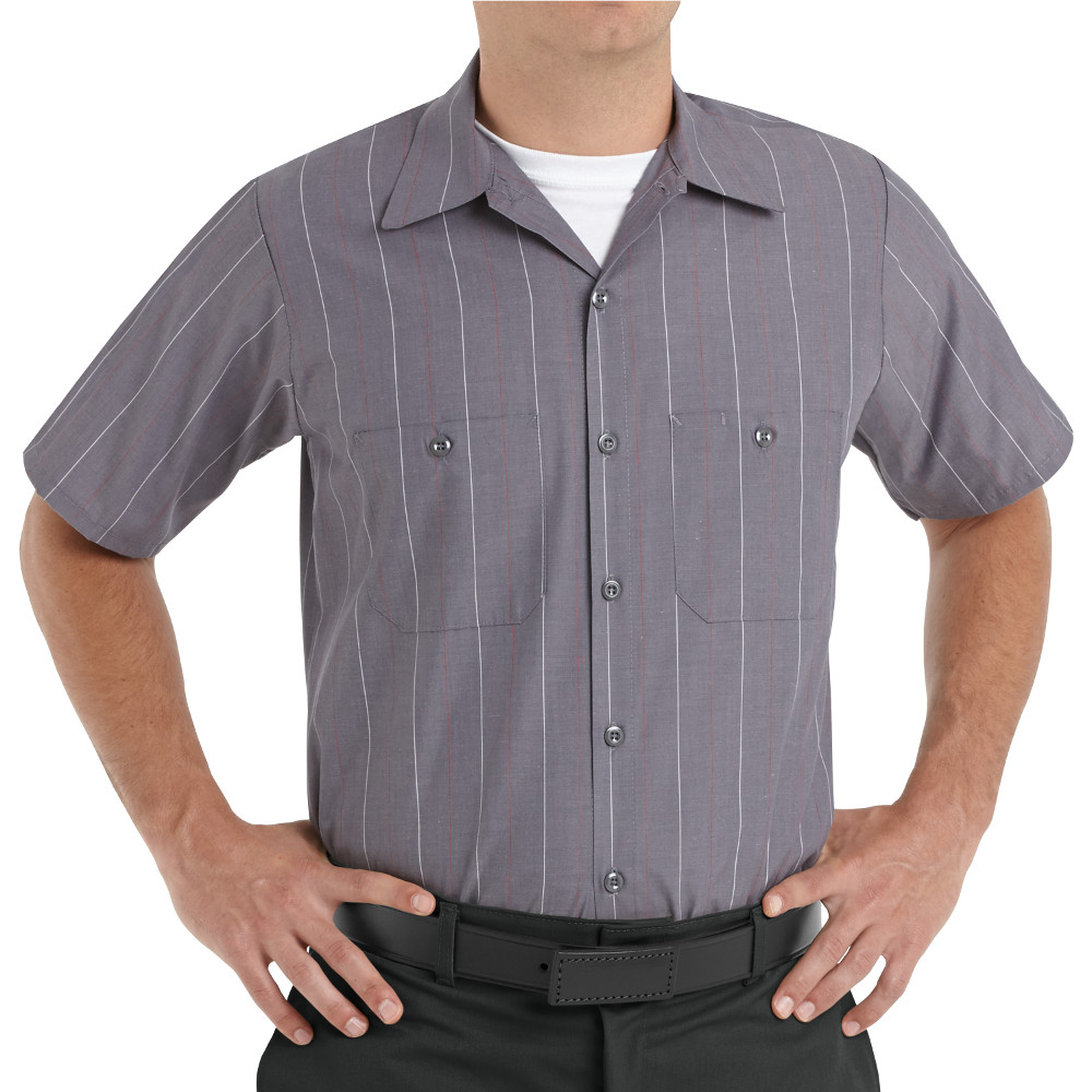 SP24CR Short Sleeve Charcoal/Red/White Stripe Industrial