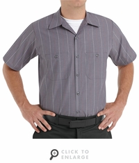 SP24CR Short Sleeve Charcoal/Red/White Stripe Industrial  Work Shirt