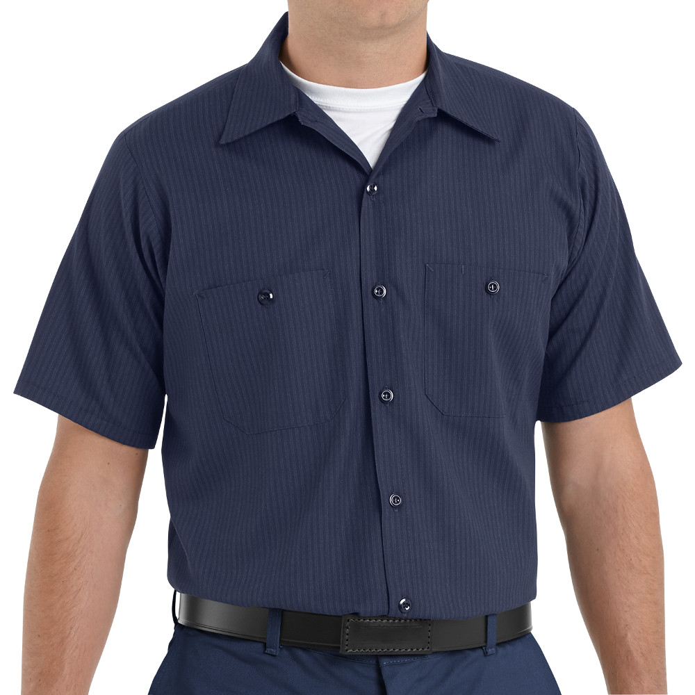 SP24NL Navy with Blue Stripe Twin Durastripe Short Sleeve Work Shirt