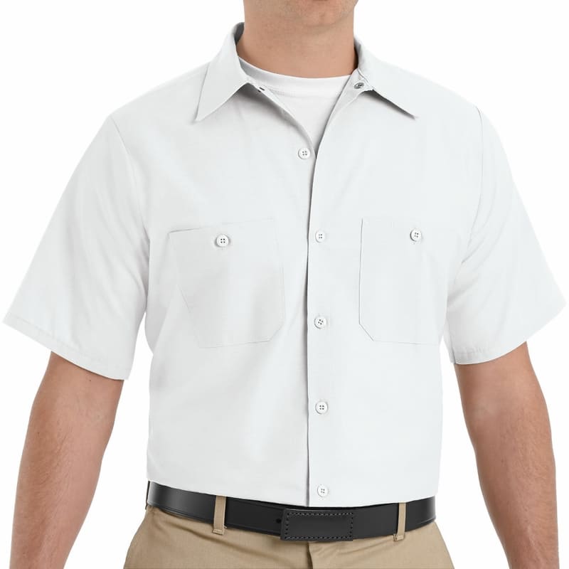 SP24WH Men's White Short Sleeve Industrial Work Shirt