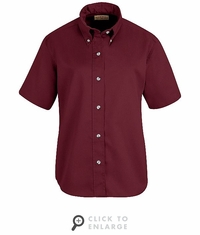 SP81BY Women's Burgundy Short Sleeve Button Down Poplin Shirts