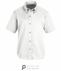 SP81WH Women's White Short Sleeve Button Down Poplin Shirts