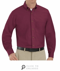 SP90BY Men's Burgundy Long Sleeve Button Down Poplin Shirts