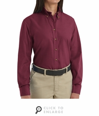 SP91BU Women's Burgundy Long Sleeve Button Down Poplin Shirts