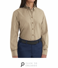 SP91KH Women's Khaki Long Sleeve Button Down Poplin Shirts