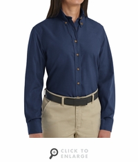 SP91NV Women's Navy Long Sleeve Button Down Poplin Shirts