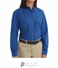 SP91RB Women's Royal Blue Long Sleeve Button Down Poplin Shirts