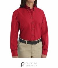 SP91RD Women's Red Long Sleeve Button Down Poplin Shirts