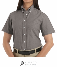 SR61GY Short Sleeve Women's Gray Executive Oxford Button-Down Shirt
