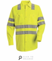 SS14AB  Hi-Visibility Long Sleeve Fluorescent Yellow/Green Work Shirt Class3 Level 2