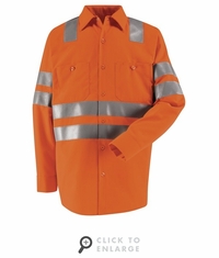 SS14OF Hi-Visibility Long Sleeve Fluoresent Orange Work Shirt Class3 Level 2