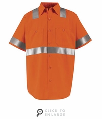 SS24O2  Hi-Visibility Short Sleeve Fluorescent Orange Work Shirt Class2 Level 2