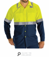 SY14YN Hi Vis Long Sleeve Workshirt w/Refective Trim