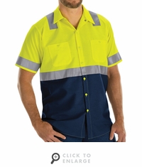 SY24YN Hi Vis Short Sleeve Workshirt w/Refectiv e Trim