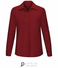 SY31FC Women's Long Sleeve Fireball Red/Charcoal Mesh Performance Plus Shop Shirt with OilBlok Technology