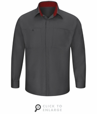 SY32CF Men's Long Sleeve Charcoal/Fireball Red Performance Plus Shop Shirt with OilBlok Technology