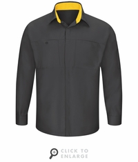 SY32CY Men's Long Sleeve Charcoal/Yellow Performance Plus Shop Shirt with OilBlok Technology