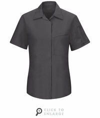 SY41CY Women's Short Sleeve Charcoal/Yellow Mesh Performance Plus Shop Shirt with OilBlok Technology