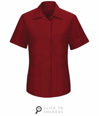 SY41FC Women's Short Sleeve Fireball Red/Charcoal Mesh Performance Plus Shop Shirt with OilBlok Technology