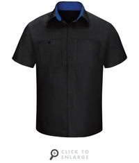 SY42BR Men's Short Sleeve Black/Royal Blue Mesh Performance Plus Shop Shirt with OilBlok Technology