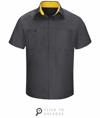 SY42CY Men's Short Sleeve Charcaol/Yellow Mesh Performance Plus Shop Shirt with OilBlok Technology