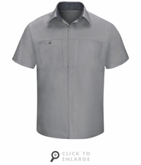 SY42GC Men's Short Sleeve Light Grey/Charcaol Mesh Performance Plus Shop Shirt with OilBlok Technology
