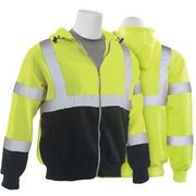W375B Type R, Class 3 Zip Front Hoodie Sweatshirt with Black Bottom, Hi-Viz Lime