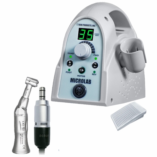 Ram Microlab Box, Contra Angle 1:1 FG Push Button Type Handpiece,  Autoclave Cord &  Variable Pedal