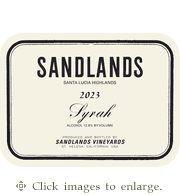 Sandlands Syrah 2023 Soberanes Vineyard Santa Lucia Highlands Monterey