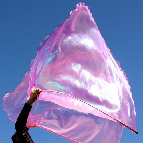 Iridescent Hot Pink Opal 'From Everlasting to Everlasting' Psalm 90 Pearl Opalescent Sheer Praise Dance Worship Flags w/ Flex Rod Set of 2