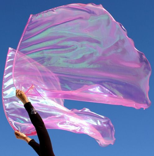 Iridescent Hot Pink Opal 'From Everlasting to Everlasting' Psalm 90 Pearl Opalescent Sheer Praise Dance Worship Flags w/ Flex Rod Set of 2