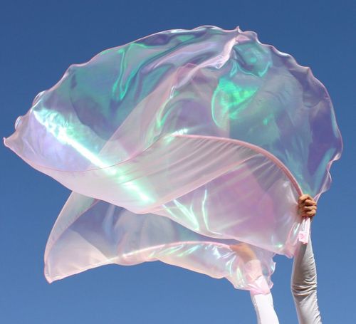 Iridescent Pink Opal 'In His Time - He Makes All Things Beautiful'  Pearl Opalescent Sheer Praise Dance Worship Flags w/ Flex Rod Set of 2